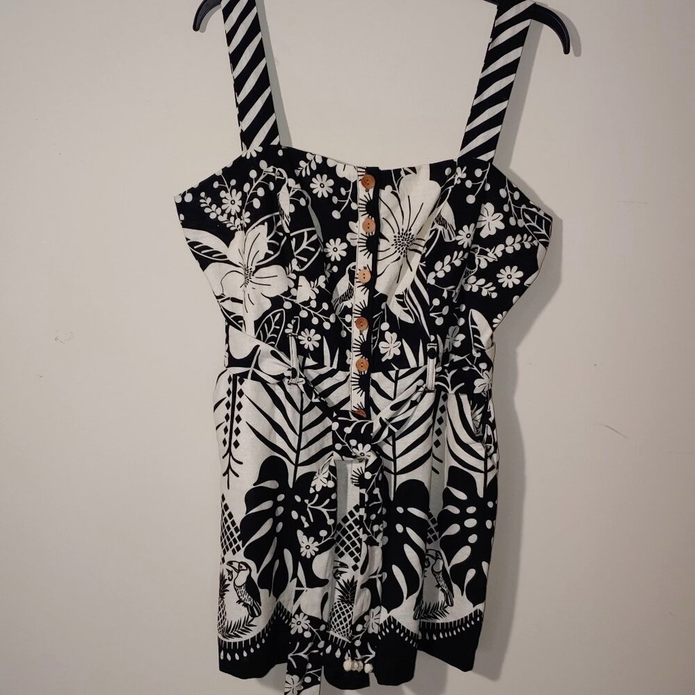 Rachel Zoe Macaw Elegance Black & White Print Romper Sz 12